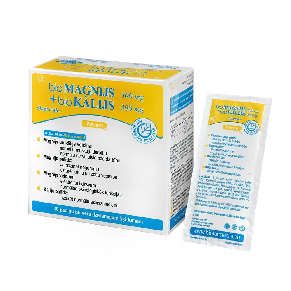 BIOFARMACIJA Bio magnesium 300 mg + BIO potassium 300 mg powder N30