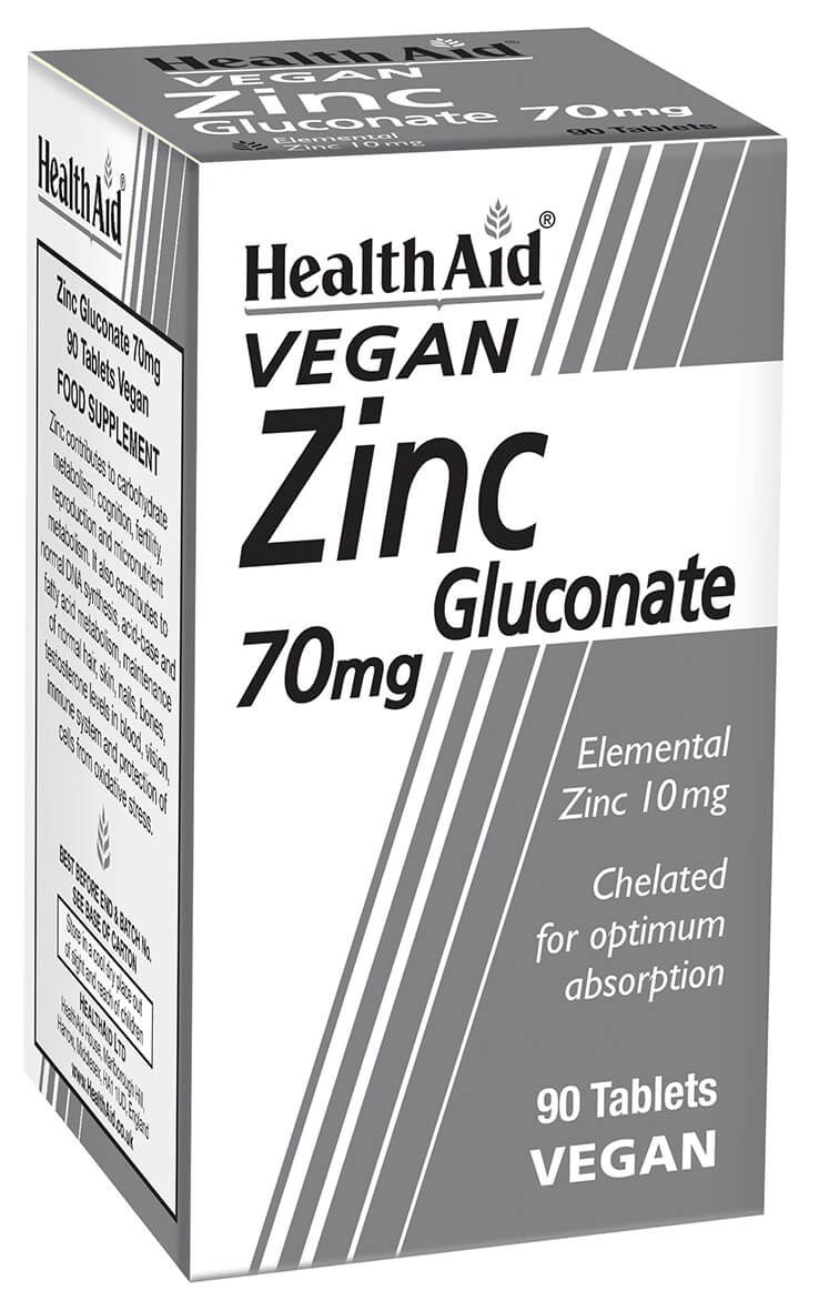 HealthAid Vegan Zinc Gluconate 70 mg tablets N90