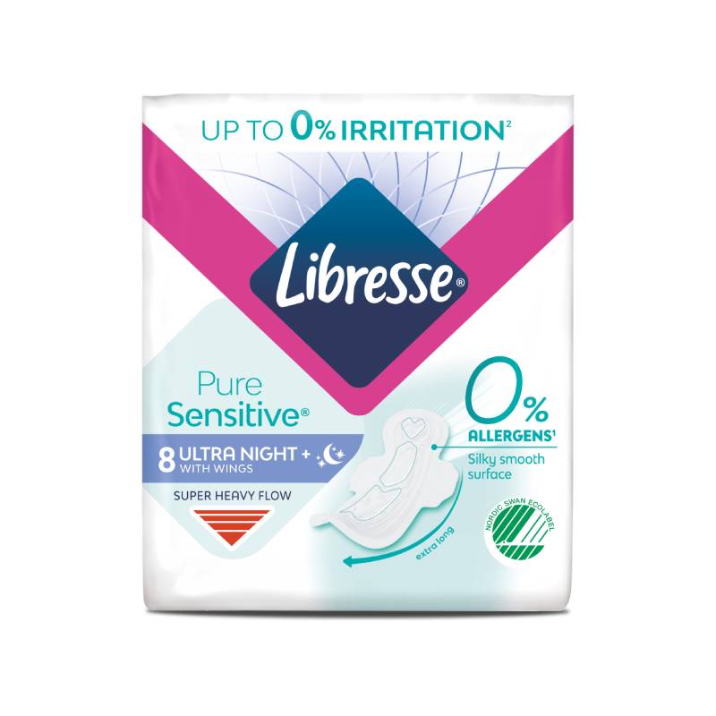 LIBRESSE Pure Sensitive Ultra Night+ sanitary napkins N8