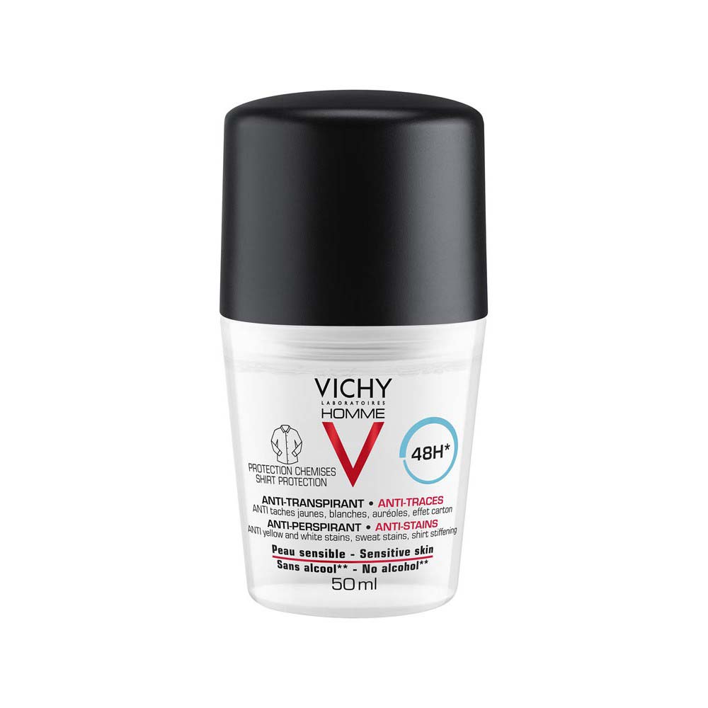 VICHY HOMME Ball deodorant - Antiperspirant regulating excessive sweating 48H for sensitive skin, stain protection 50 ml