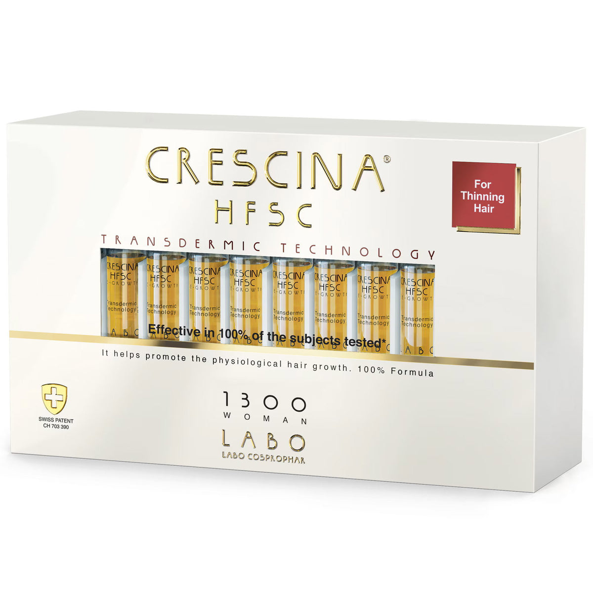Labo Cosprophar Suisse, Crescina, Transdermic HFSC 1300, For Growth Stimulation, Ampoules Treatment Serum, For Scalp, For Women, 20 pcs, 3.5 ml