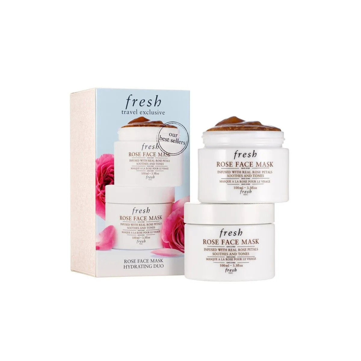 Set Duo, Fresh, Rose, Soothing & Toning, Cream Mask, For Face, 2 pcs, 100 ml